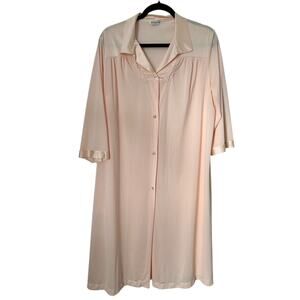 VTG Vanity Fair Womens M Nylon Housecoat Pink Button Front Loungewear Grannycore